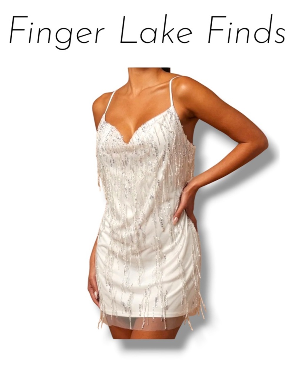 Fashion Nova Luxe "Isabelle" White Sequined Mini Dress, S